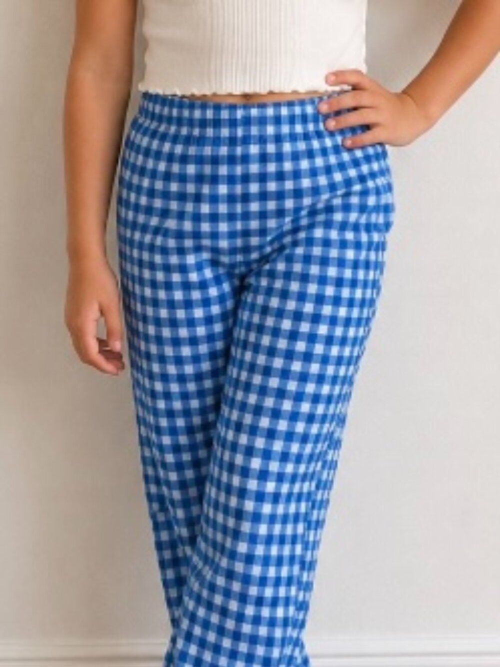 Urban Outfitters Blue and White Checked Stretch Waist Pant - Size Petite